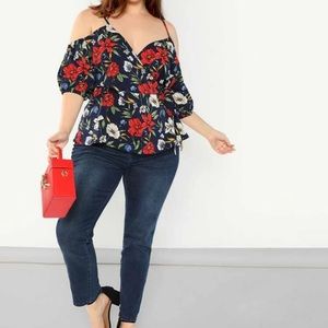 New SHEIN Cold Shoulder Floral Blouse